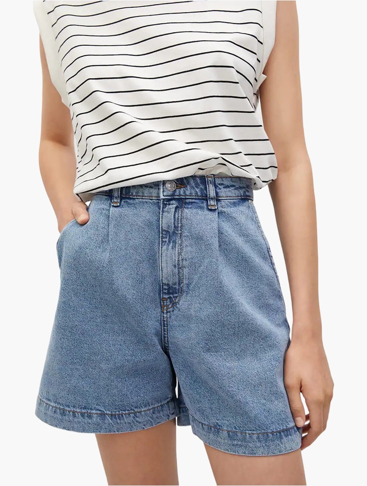 MyRunway Shop Mango Medium Blue Regina Slouchy Pleated Shorts
